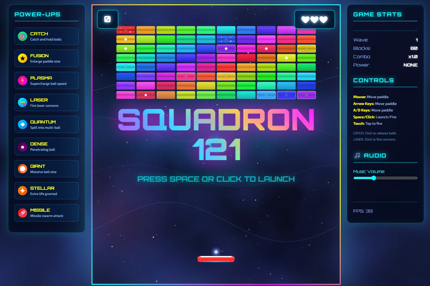 Squadron 121 - Space arcade game with neon visuals